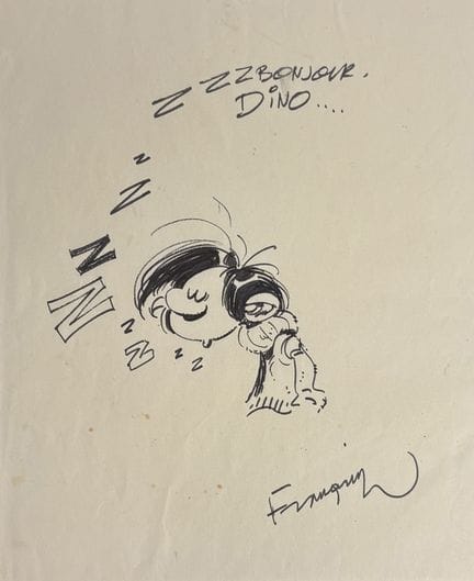 Franquin - Dedicatoria: Bonito dibujo en el que ap