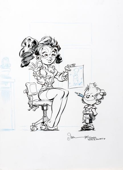 Dan, Illustration in Tusche und blauem Bleistift, 