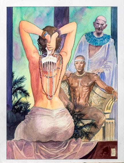 Manara, Afrodite, illustrazione ad acquerello su c