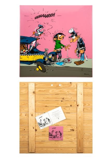 Franquin, Gaston Lagaffe, emaillierte Plakette mit