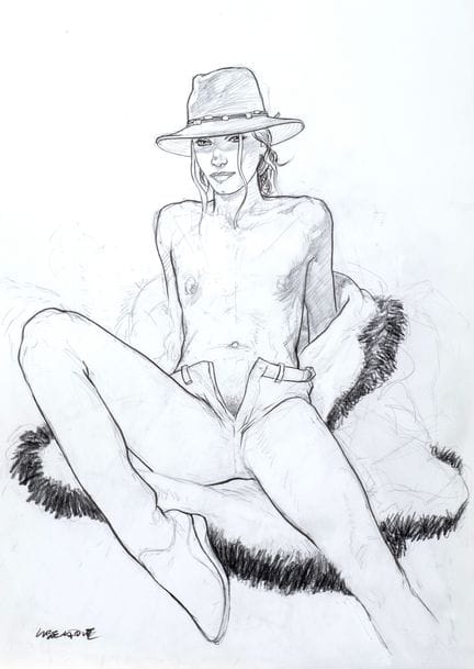 Liberatore, illustration au fusain, à l'encre de C