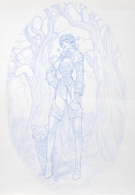 By Vicentiis, a set of two illustrations. A blue p