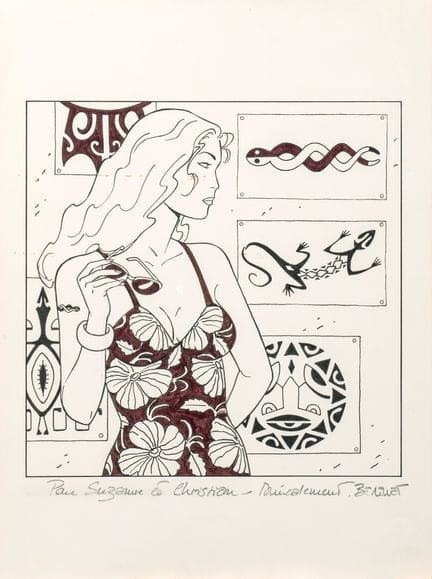 Berthet, Pin-Up, Illustration in Tusche und Filzst