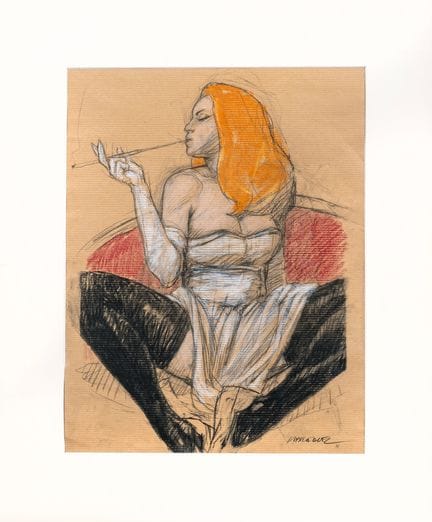 Liberatore, illustration au fusain et pastel sur p