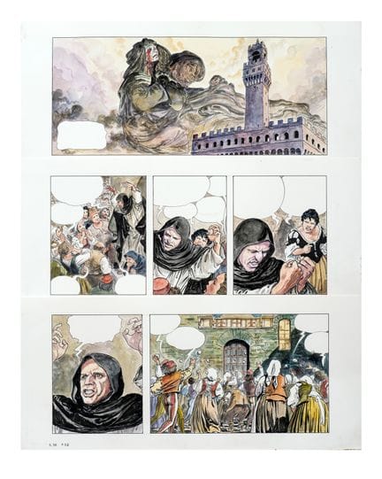 Manara, Borgia, Tafel Nr. 32 in Tusche und Aquarel
