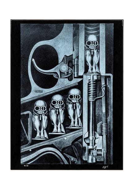 Giger HR, plaque émaillée intitulée «Gebärmaschine