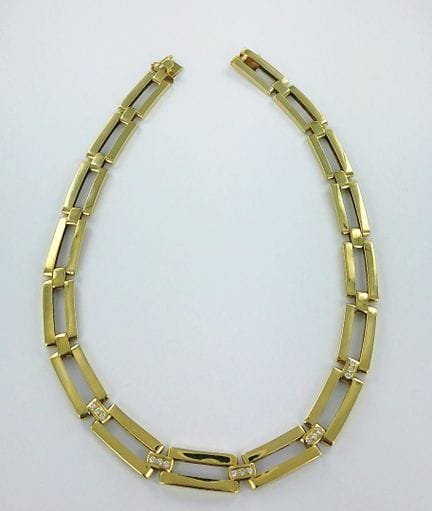 Collar de malla ancha rectangular de oro de 750 mi