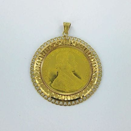 Large pendentif rond or 750 millièmes orné au cent