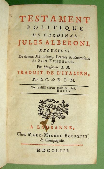 [MAUBERT de GOUVEST]. Testament politique du cardi
