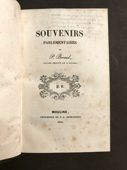BERAUD (Pierre). Parliamentary Memoirs. 
Moulins, 