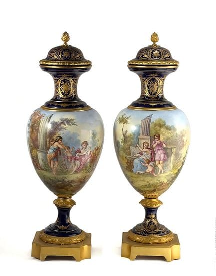 SEVRES
A pair of large ovoid vases in polychrome a