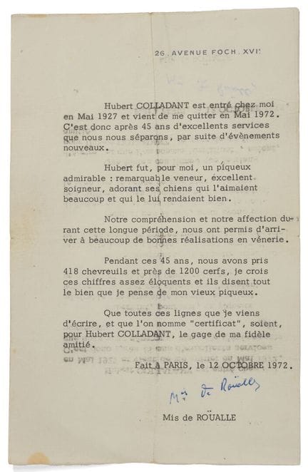[VÉNERIE]
Lettre de reconnaissance et remerciement