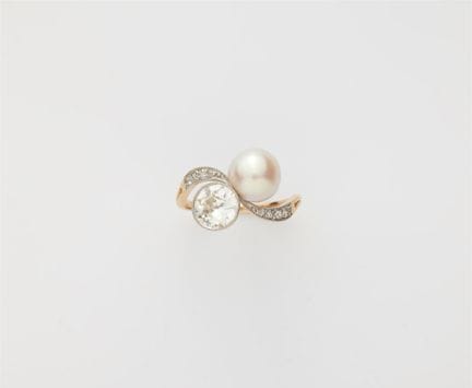A 14k gold bouton pearl and European old-cut diamo