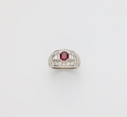 Cartier
A French 18k yellow gold diamond and ruby 