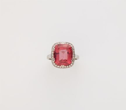 A Swedish 18k white gold diamond and pink tourmali