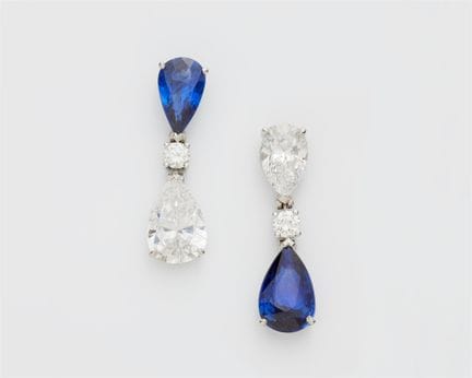 A pair of 18k white gold and pear-cut diamond and 