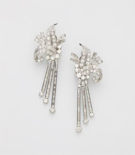A pair of 14k white gold and diamond cocktail clip