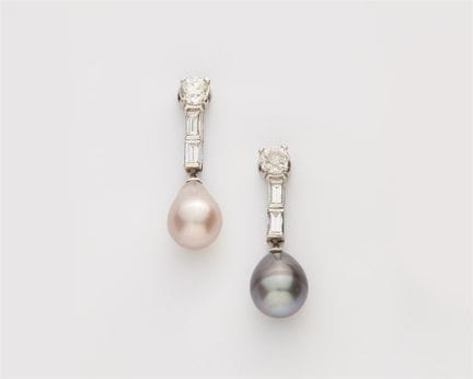 A pair of platinum diamond and Oriental coloured p