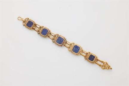 A Victorian 14k bicolour gold panel bracelet with 