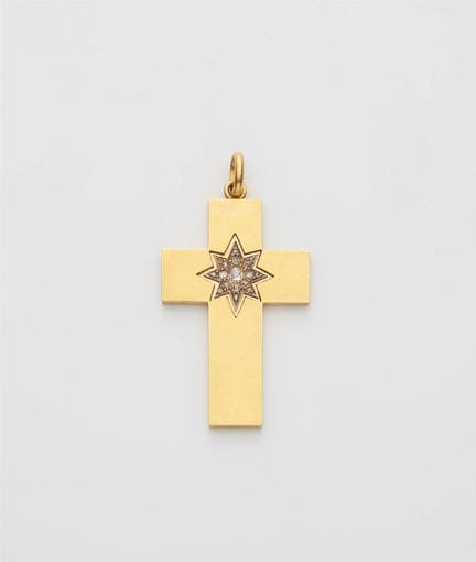 A Victorian 14k gold and diamond cross pendant wit