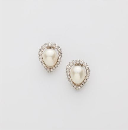 A pair of platinum 18k gold diamond and cultured p