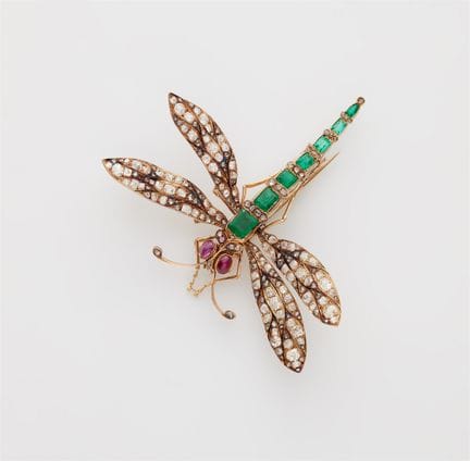 A Belle Epoque 18k gold emerald and diamond dragon