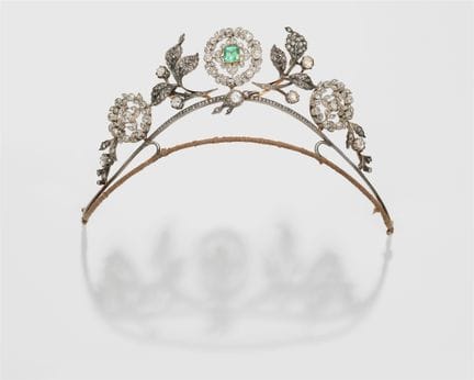 A 14k gold silver diamond and emerald Belle Epoque