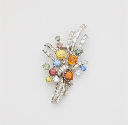 A French platinum 18k white gold diamond and colou