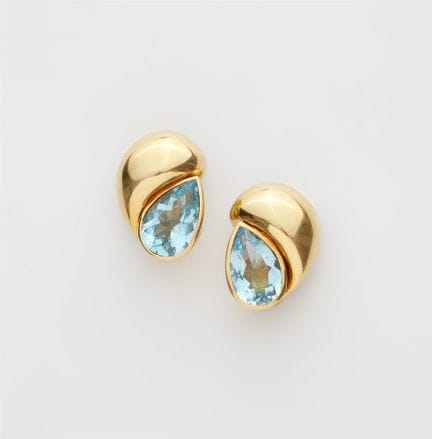 A pair of Italian 18k yellow gold and blue topaz c