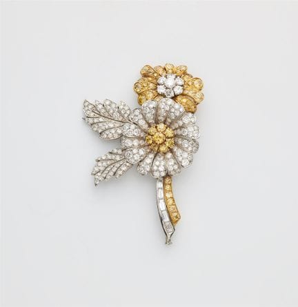 A platinum 18kt yellow gold white and yellow diamo