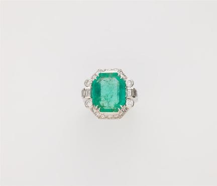 A platinum diamond and natural Colombian emerald r