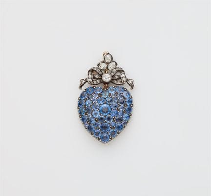 A Victorian silver 14k gold diamond and sapphire h