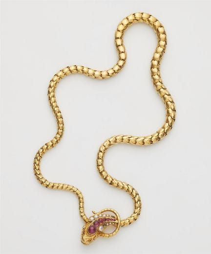 A Victorian 14k yellow gold ruby pearl and diamond