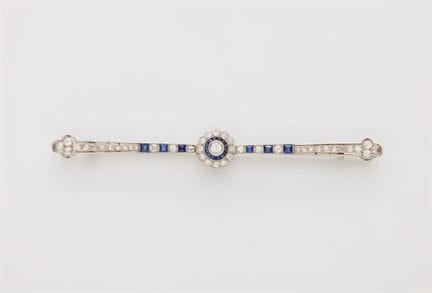 A French platinum diamond and calibré sapphire Art