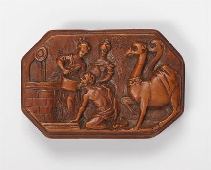 Scatola ottagonale con coperchio raffigurante Rebe
