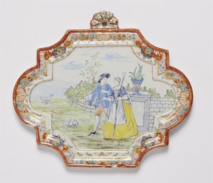 Rare plaque décorative de Delft doré représentant 