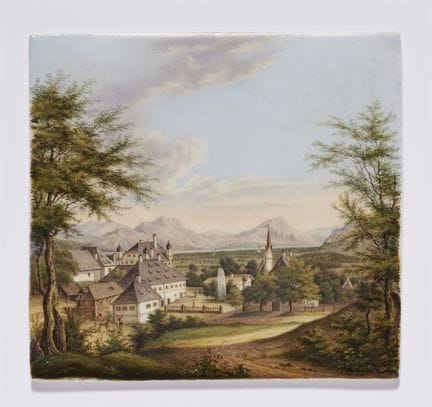 Piatto decorato con veduta del castello di Brannen