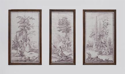 Trois tableaux allégoriques en faïence de Jan Aalm