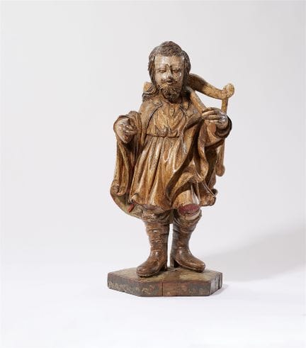 圣约瑟夫

硬木雕刻，表面施以多色彩绘，并在粉笔底层上残留有镀金痕迹。作品以全立体形式刻画了一位留着