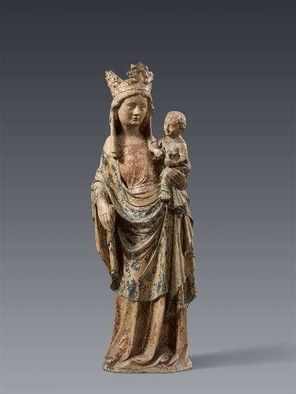 1325-1350年左右，法国北部

一件极具博物馆收藏价值的圣母雕像
“圣母与圣婴”

整块石灰岩