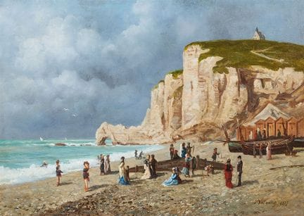 保罗·瓦兰坦

埃特雷塔的沐浴时光

布面油画。39 × 56 厘米。
右下角签名：P. Valan