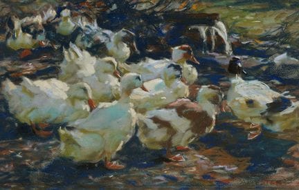 亚历山大·科斯特

喷泉边的鸭子

纸本粉彩画。约37 x 61 厘米。
装裱于玻璃框内。
右下角签