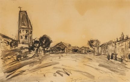 约翰·巴托尔德·琼金德

科特圣安德烈的大集市广场

黑色钢笔画，水洗渍技法。40 x 63.5 厘