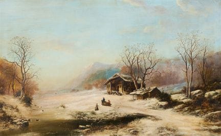 伯恩哈德·彼得斯

冬日风景

布面油画（重新衬托）。70.5 × 112 厘米。
左下角签名：B.