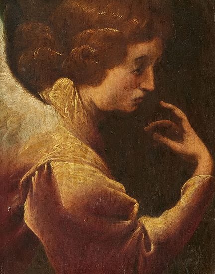 约1600年的意大利画师

报喜天使

木板油画。26.7 × 19 厘米。

这幅木板画为残片。圣