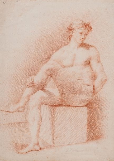 丹尼尔·霍多维茨基

《坐姿男性裸体》

红粉笔画于纸上。42 × 30 厘米。

来源
巴森格，柏