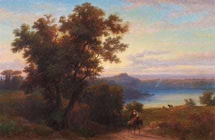 弗朗茨·克内贝尔

阿尔巴山脉风景，远眺卡斯特尔·甘多尔福

布面油画（重新衬托）。69 x 104