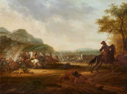 亚伯拉罕·范德霍夫

《骑兵战》

木板油画。46.5 × 63.5 厘米。

来源
比利时私人收藏