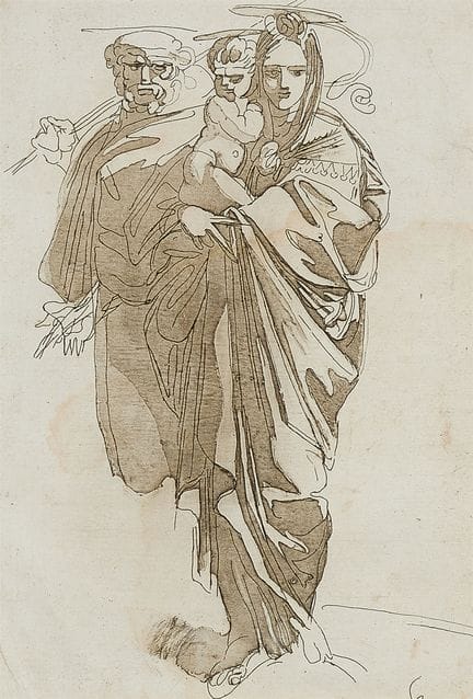 朱塞佩·卡德斯

《圣家》

黑色和灰色钢笔与毛笔画。18 x 12.3 厘米。
装裱于玻璃框内。
