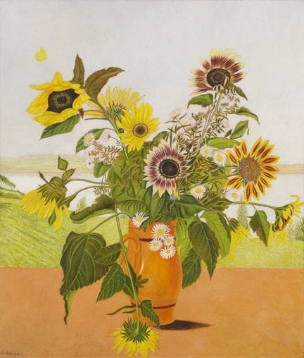 阿道夫·迪特里希 1877–1957  
《向日葵花束》，1953年 
纸板油画 
左下角签名并注明